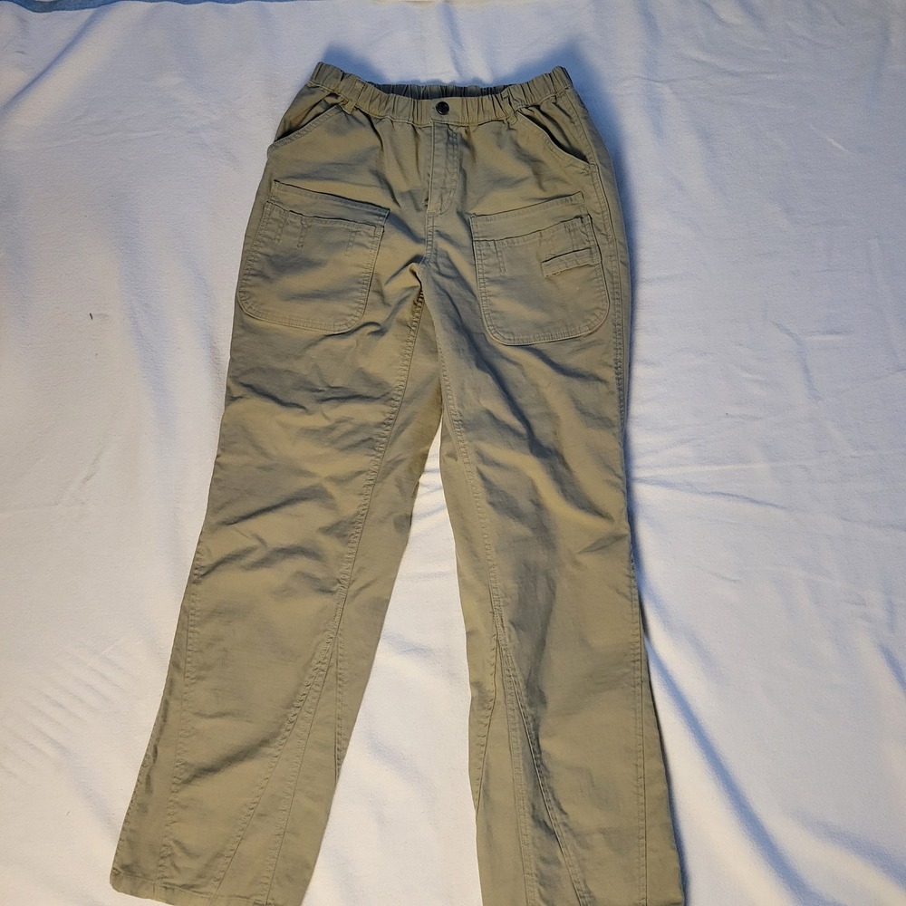 Womens Khaki Tan Ripstop Cargo Hiking Pants Elastic‎ Waist Size S